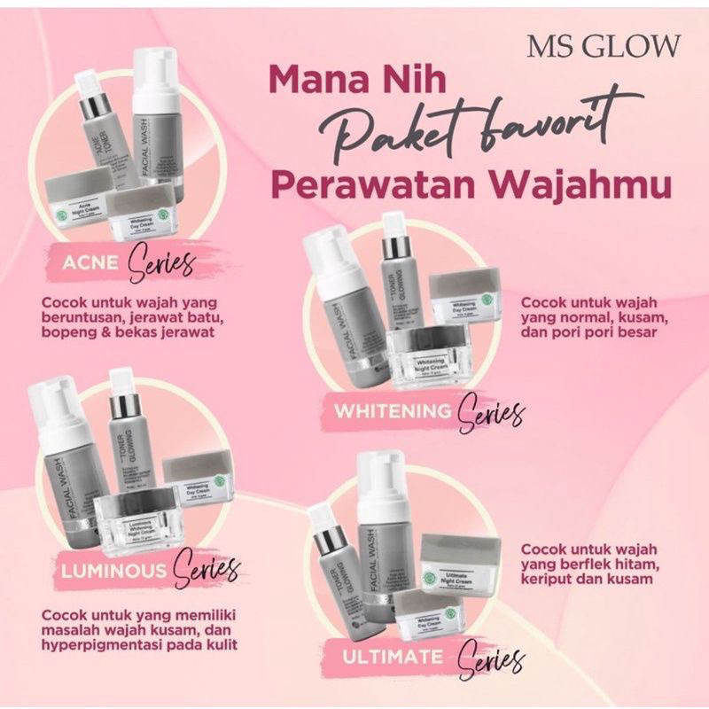 Ms Glow Paket Whitening | Paket Wajah Acne | Paket Ultimate | Paket Luminous | Paket Whitecell DNA