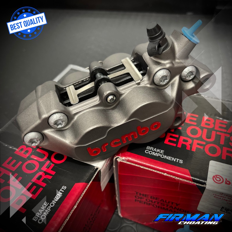 KALIPER BREMBO 4 PISTON 1 PIN GREY KANAN UNIVERSAL ORIGINAL RED LOGO