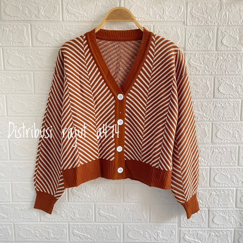 GITA26 CARDIGAN RAJUT CROP TEBAL MOTIF BLASTER STRIPE ATASAN LENGAN PANJANG WANITA