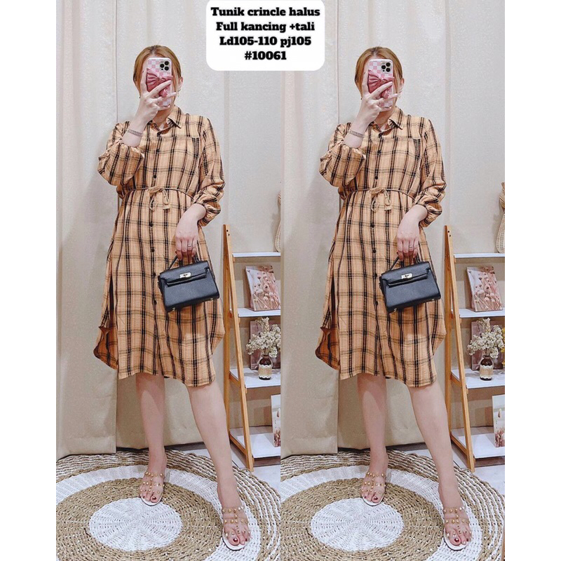 dress / tunik cotton crinkle motif kotak import premium 10061