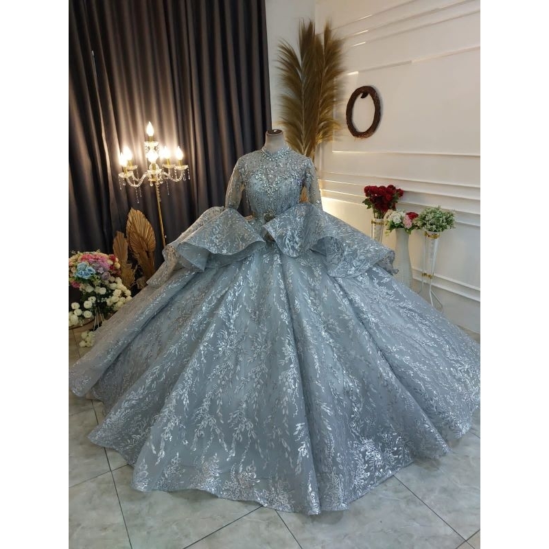 NEW  GAUN PENGANTIN CRINOLIN PREMIUM// GAUN BELIMBING  SEQUIN/BALL GAUN/GAUN TERBARU/PERLENGKAPAN PESTA/BAJU NIKAH/GAUN MODERN