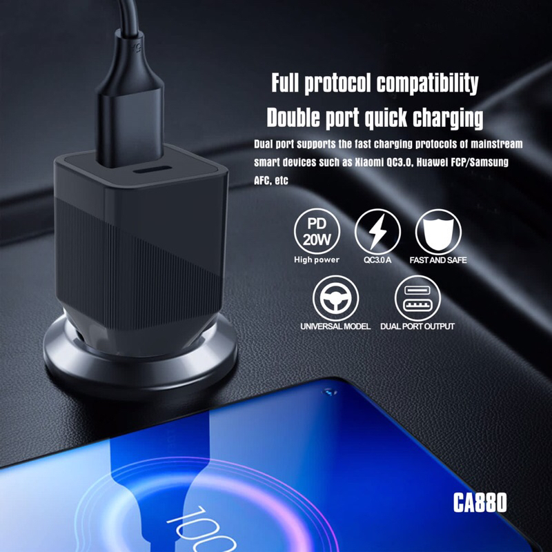 Batok Saver Mobil Lenyes CA-880 Car Charger 38w + Type C Usb