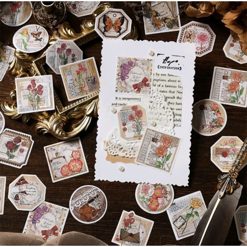 isi 10 random sticker vintage flower butterfly for journaling collection