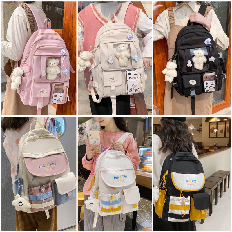 Tas Ransel Laptop Backpack Korea Import Wanita 45 + BONEKA 33