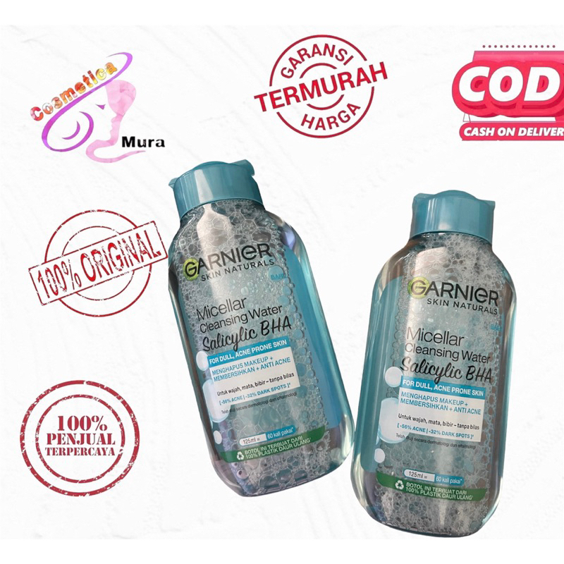 kemasan baru [ 125 ml / biru ] garnier salicylic BHA + anti acne micellar water || garnier micellar water biru untuk wajah berminyak dan acne prone skin water 125 ml