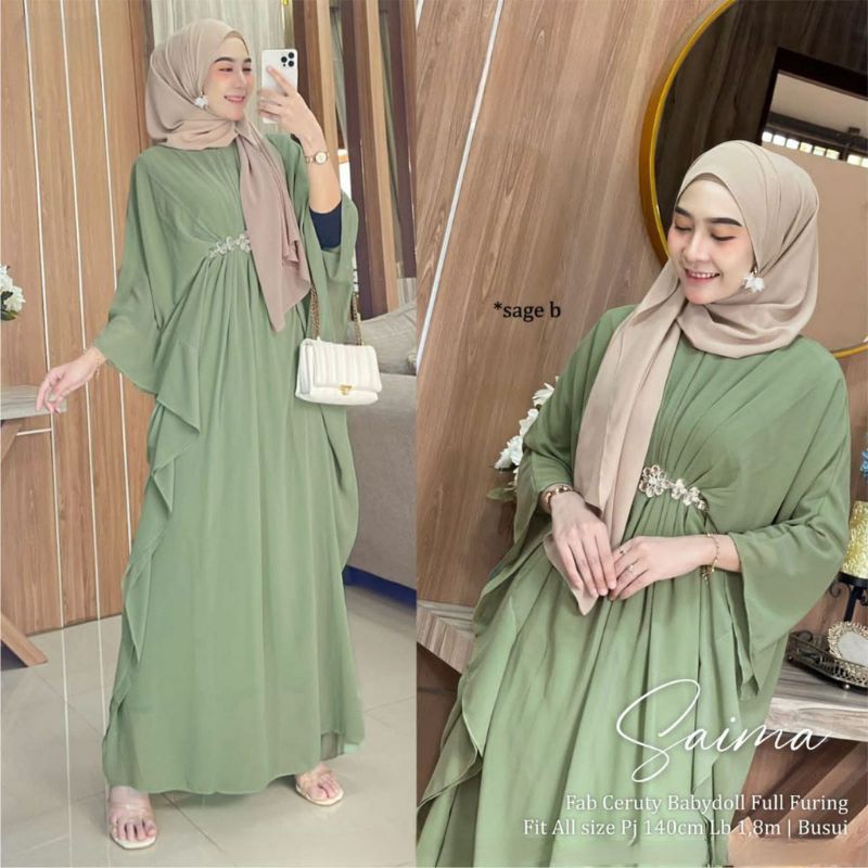 Gamis kaftan ceruty babydoll aplikasi renda //uwais kaftan