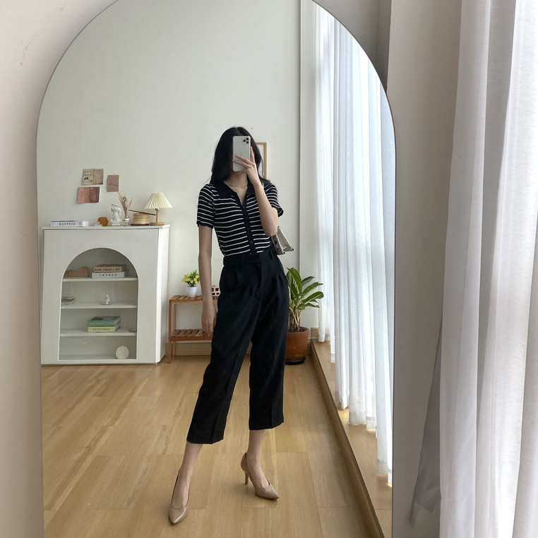 Hyosi High Waist Pants - Celana Basic Wanita Korea - Highwaist Pants - Celana Kantor / Casual - Petite Friendly