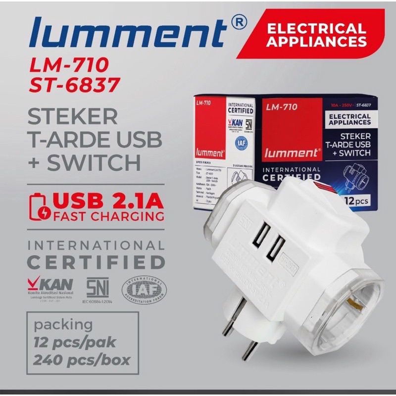 lumment steker t stop kontak usb fast charging plus saklar-st6837