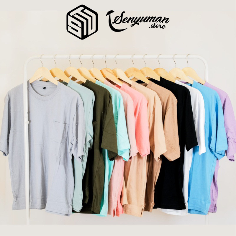 KAOS POLOS OVERSIZE POCKET UNISEX WARNA PASTEL COMBAD 30s PREMIUM BERGARANSI!!!