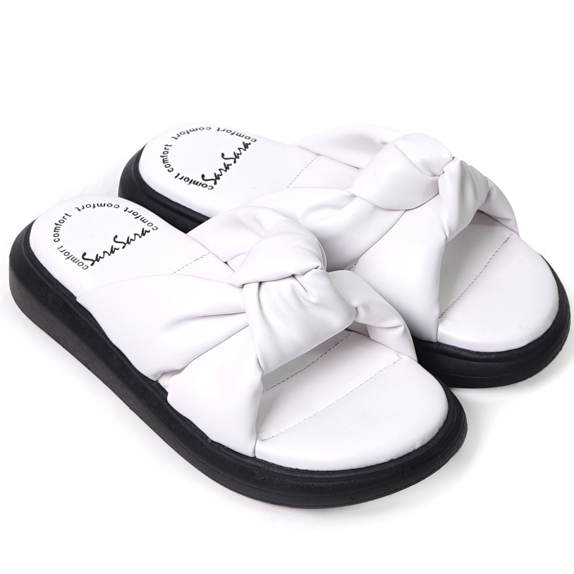 SARASARA YUK - DIVA Sandal Wanita Wedges Sendal Cewek Platform Hak Tinggi  3 cm Model Silang Unik Lucu Size 36 37 38 39 40 Pergi Jalan Casual Santai Rumah Slop Warna White Putih Selop Premium Original Kekinian Terbaru Shoes ORI Mall Official Store