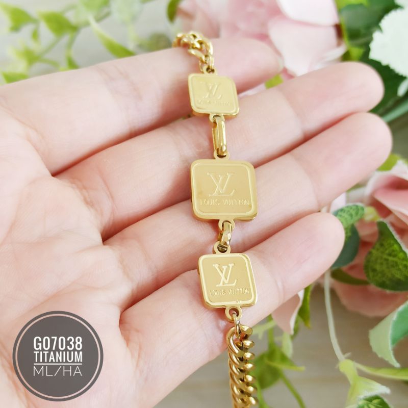 Gelang Titanium Rantai Plat Gold G07038