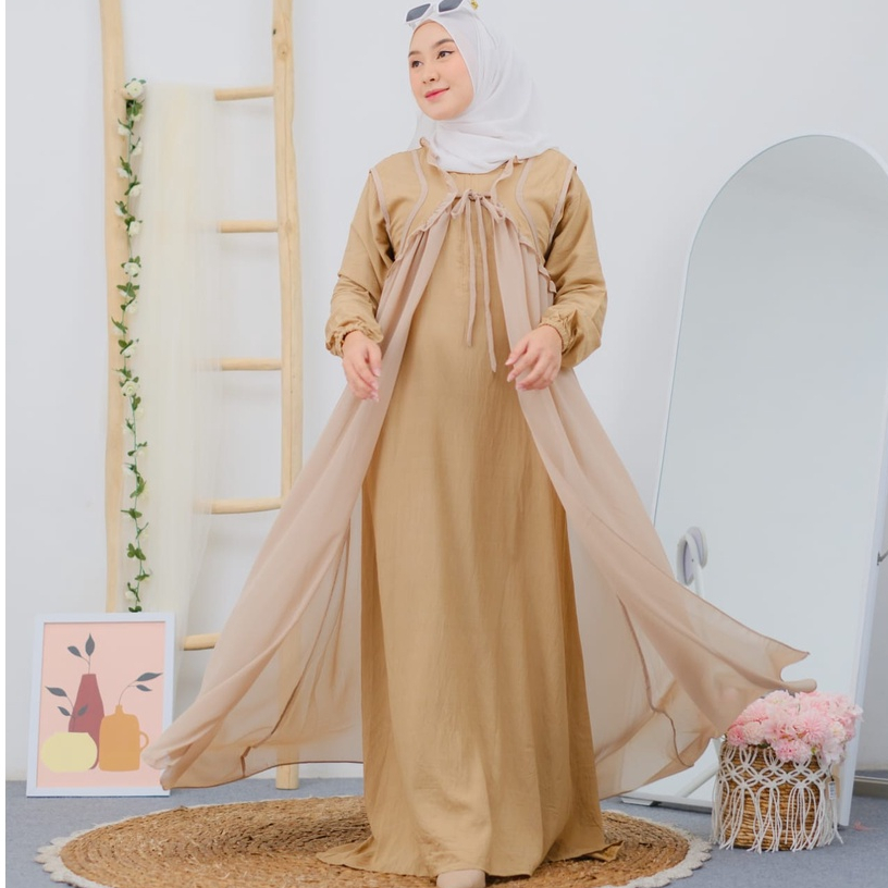 SONYA SET DRESS 2 1N 1 ( DRESS + OUTER ) - MAXI DRESS POLO LINEN ELEGANT - DRESS LEBARAN MEWAH
