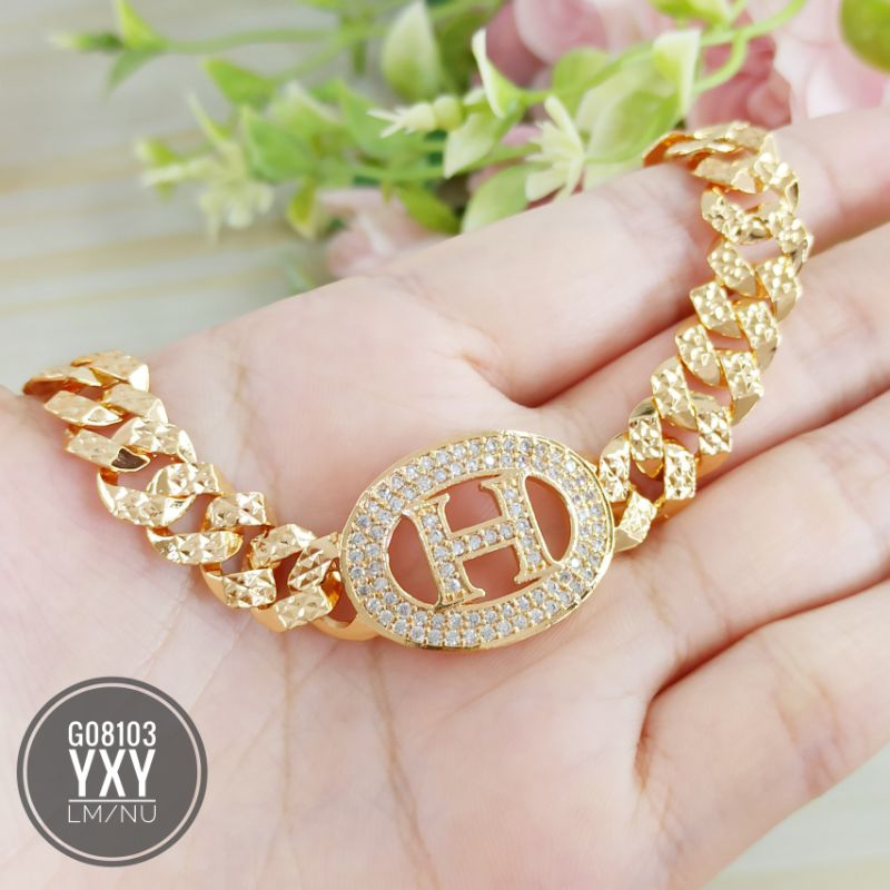 Gelang Yaxiya sisik naga H permata zircon gold G08103