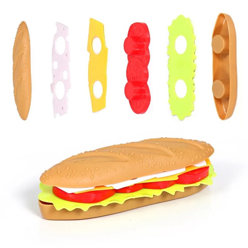 Fastfood Toys Stacking Burger Sandwich Hotdog Masak Masakan Roti Mainan Menyusun