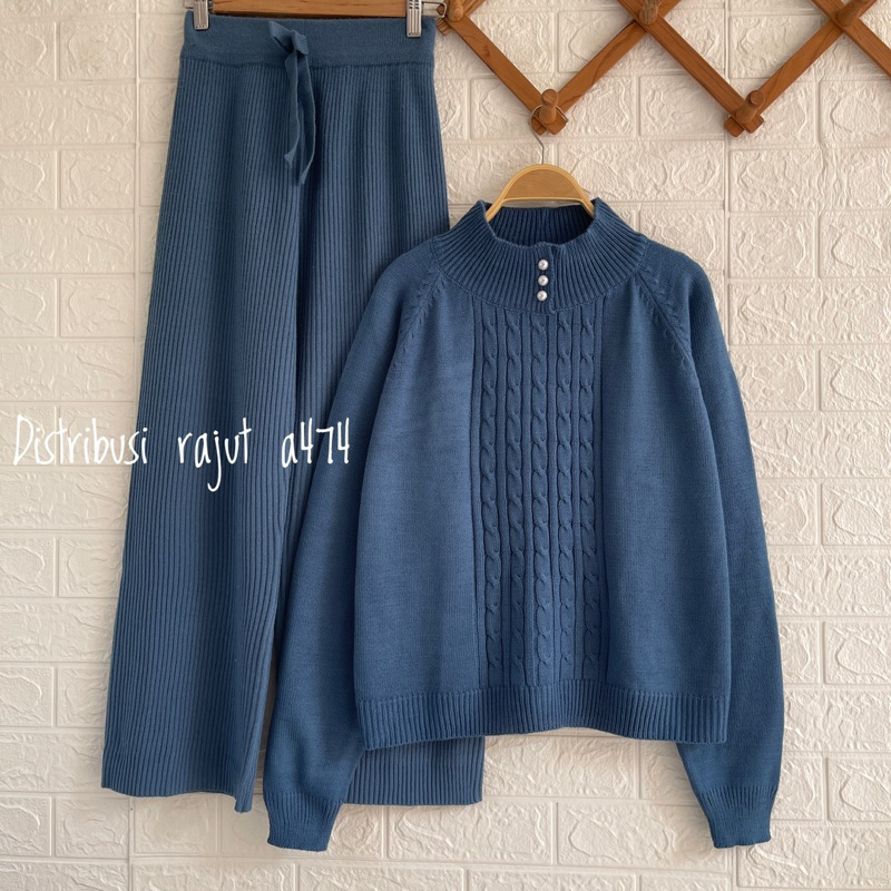 ONESET SWEATER RAJUT HOZURA SETELAN CELANA KULOT RAJUT WANITA