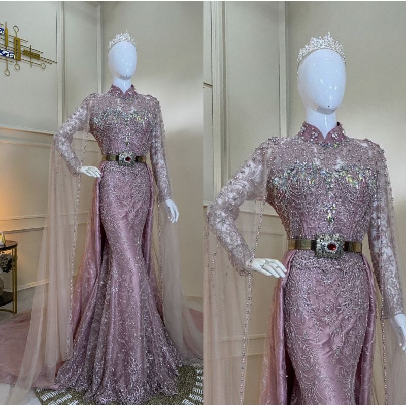 GAUN PENGANTIN MEWAH MODERN //GAUN SLIM DUYUNG BEREKOR FULL PAYET//KEBAYA//BAJU