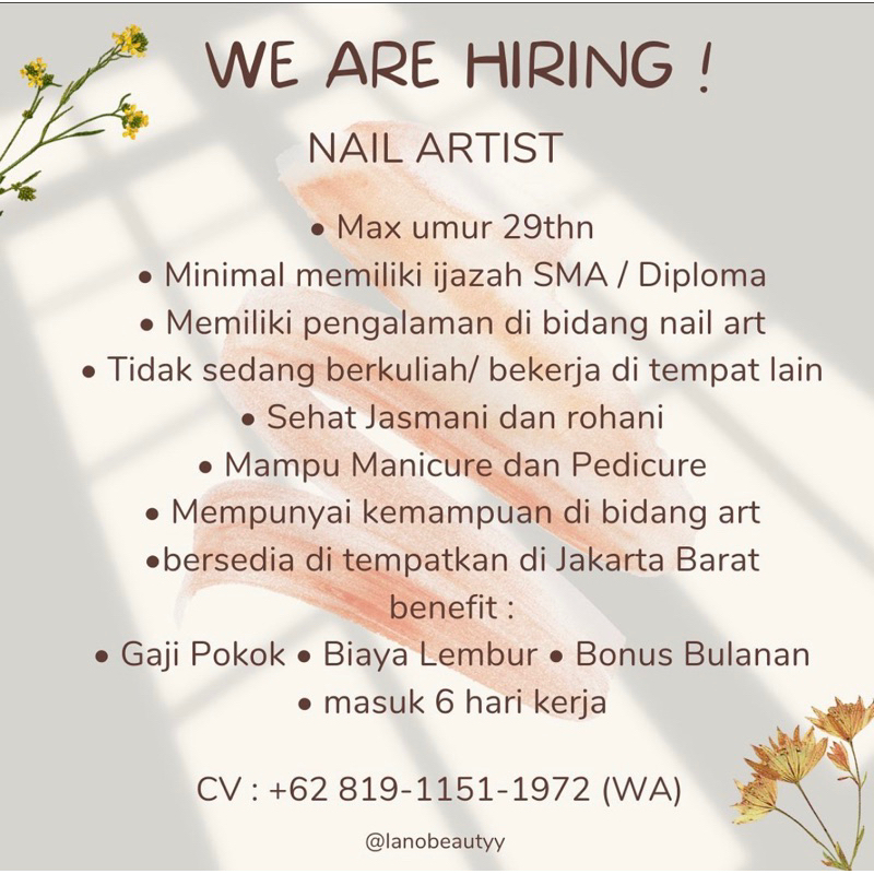 lowongan kerja nail therapist jakarta barat