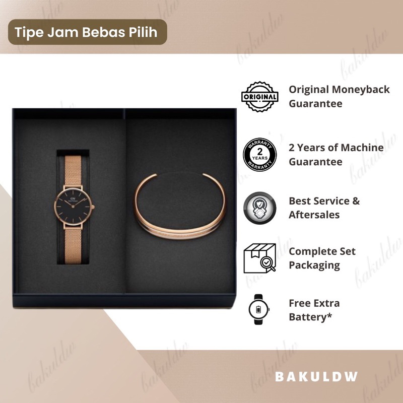[100% ORIGINAL] Gift Set Jam Tangan Wanita DW Daniel Wellington Classic Petite + New Bracelet Satin 