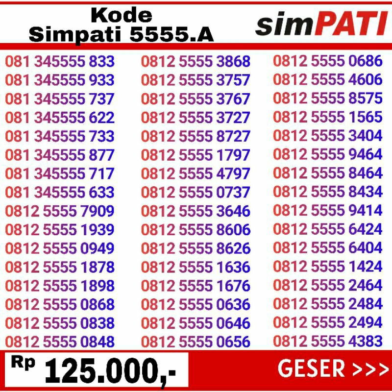 nomor cantik telkomsel simpati murah sekali 08 12345