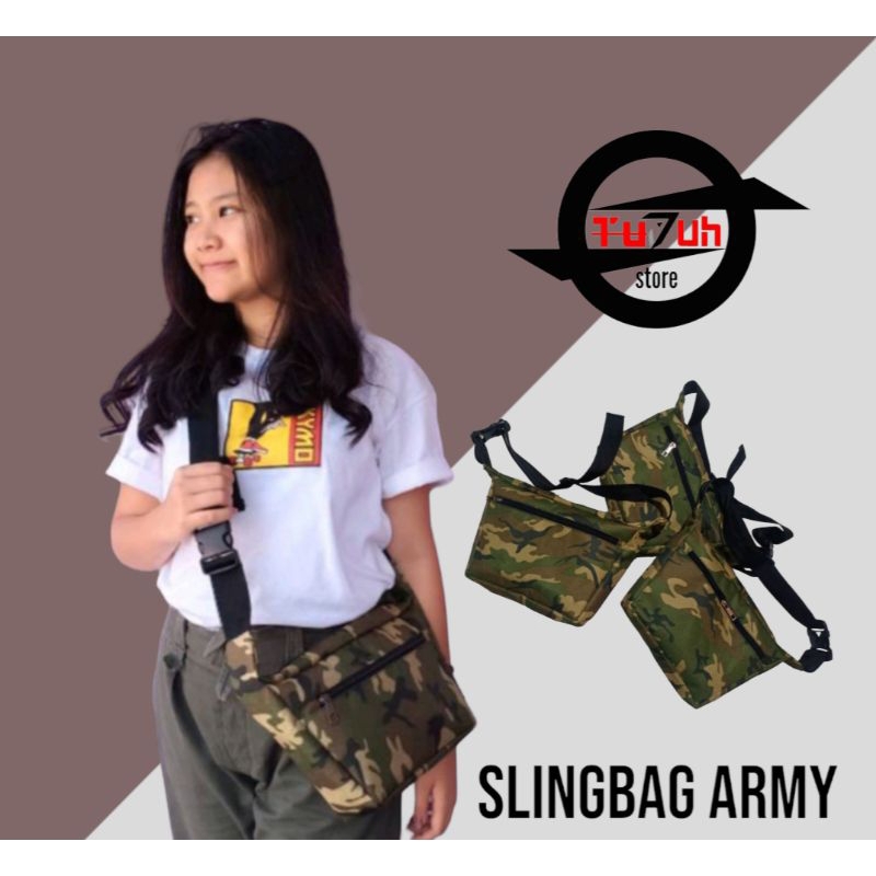 Tas Slingbag Walker Loreng Army Pria wanita Tas Slempang Tu7uh Store