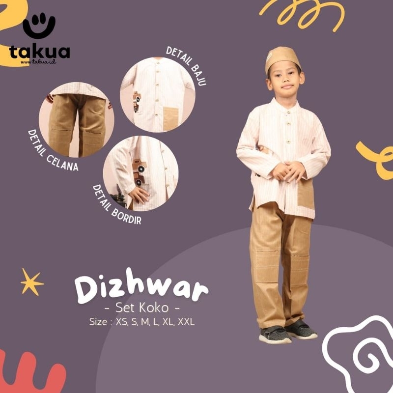 Setelan baju Koko anak Takua Dizhwar baju Koko anak umur 4-12 tahun