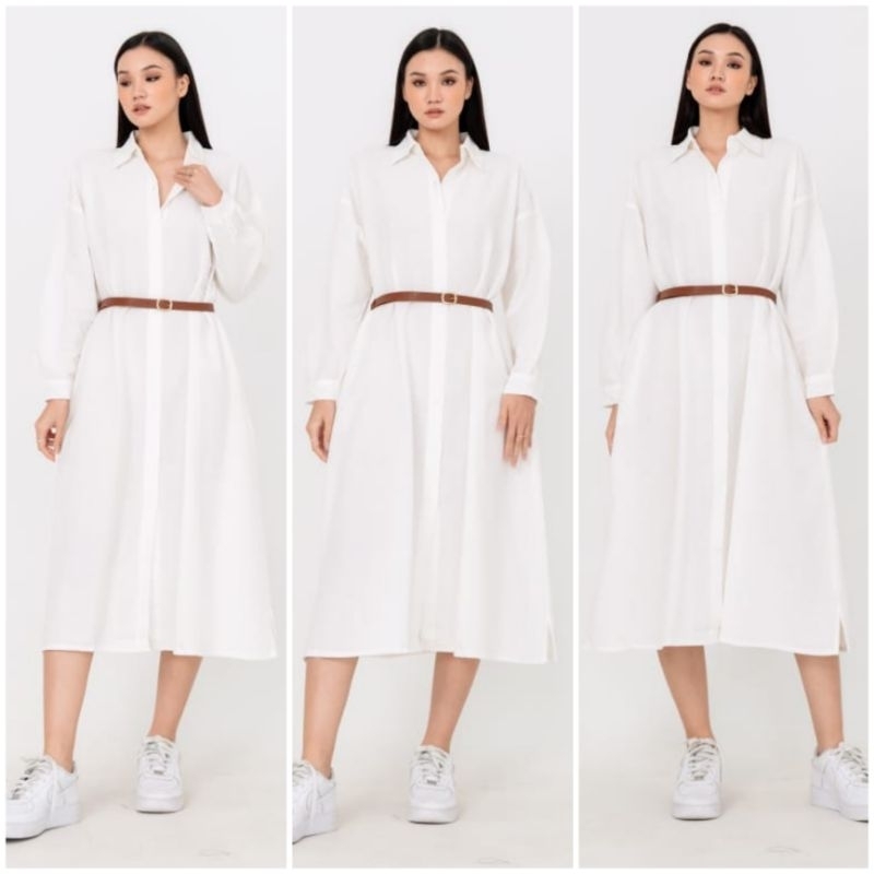 ❣️ SPECIAL PRICE ♡ PREMIUM ♡ ORIGINAL ! RACHELLY TUNIK BIG SIZE COLLAR BUTTON MIDI DRESS WITH BELT ( BUSUI BUMIL HIJAB FRIENDLY )