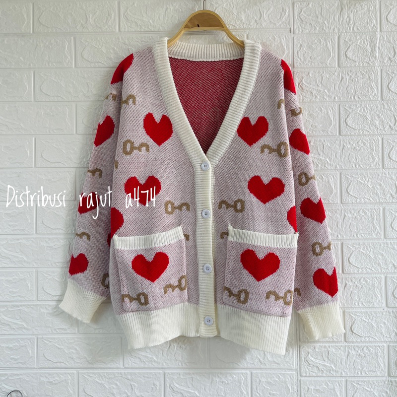 CARDIGAN RAJUT KANCING VALENTINE MOTIF LOVE KUNCI OVERSIZE OUTER WANITA