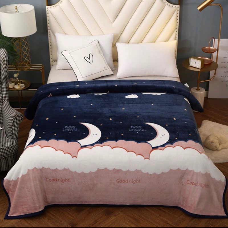 New Selimut Bulu Dewasa Size 140x200 Termurah-Bulan pink 140