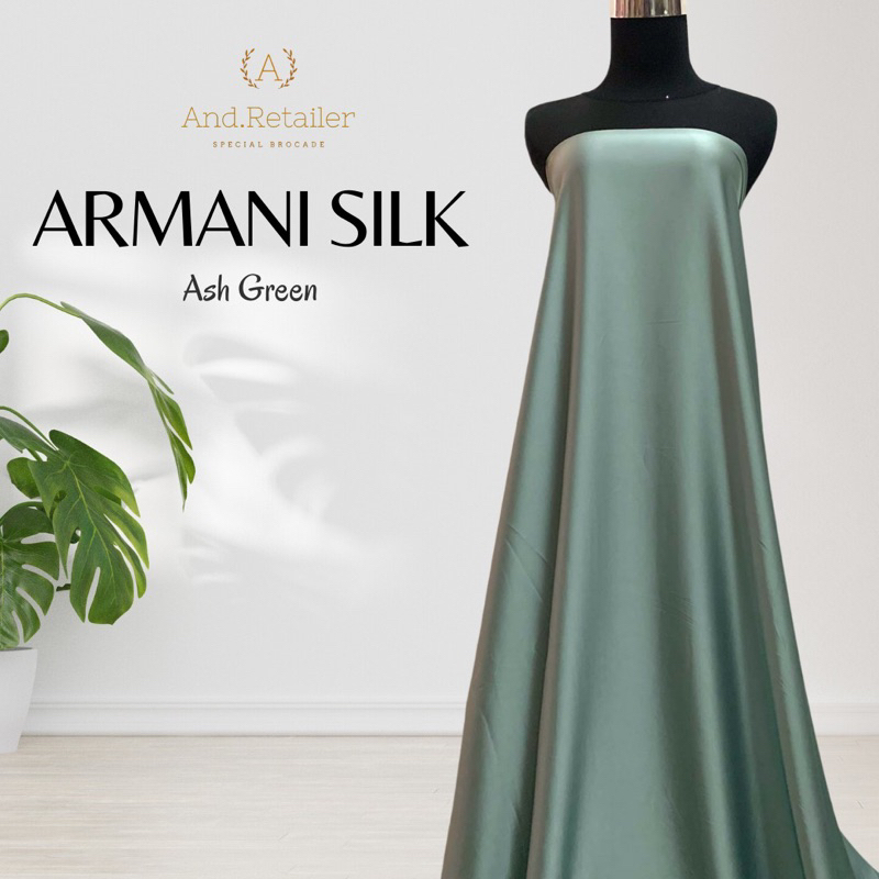 Bahan Kain Satin Armani Silk Original Premium Warna Ash Green