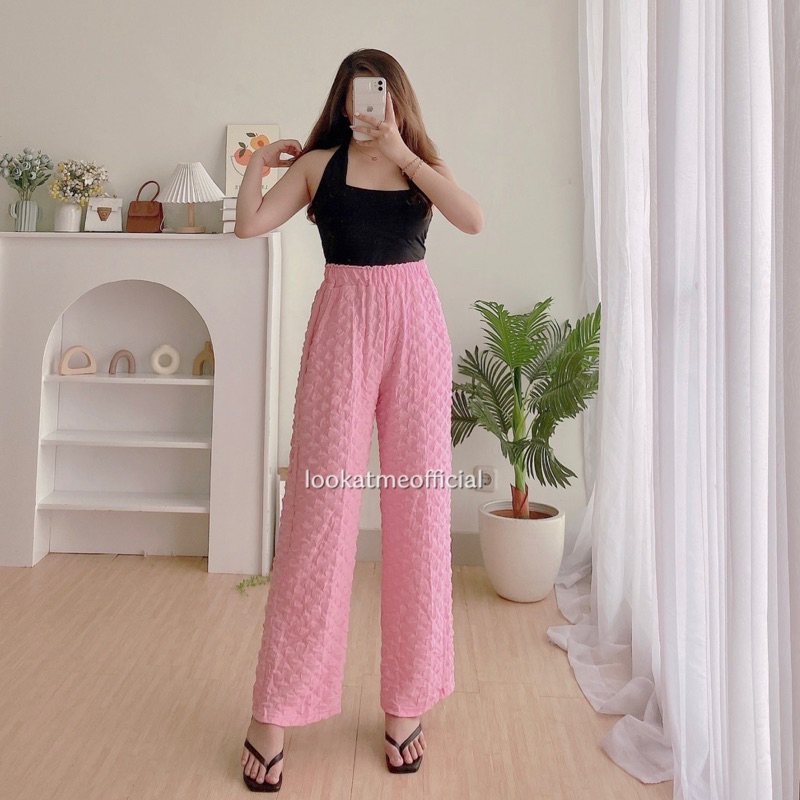 lookatmeofficial - Violette Bubble Knit Pants - Bubble Knit Highwaist Cullote - Celana Kulot Warna Pastel Premium