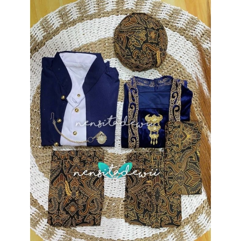 [Navy] Baju Prewed / Baju Couple Adat Jawa + Selendang Jarik, N/SPD02B