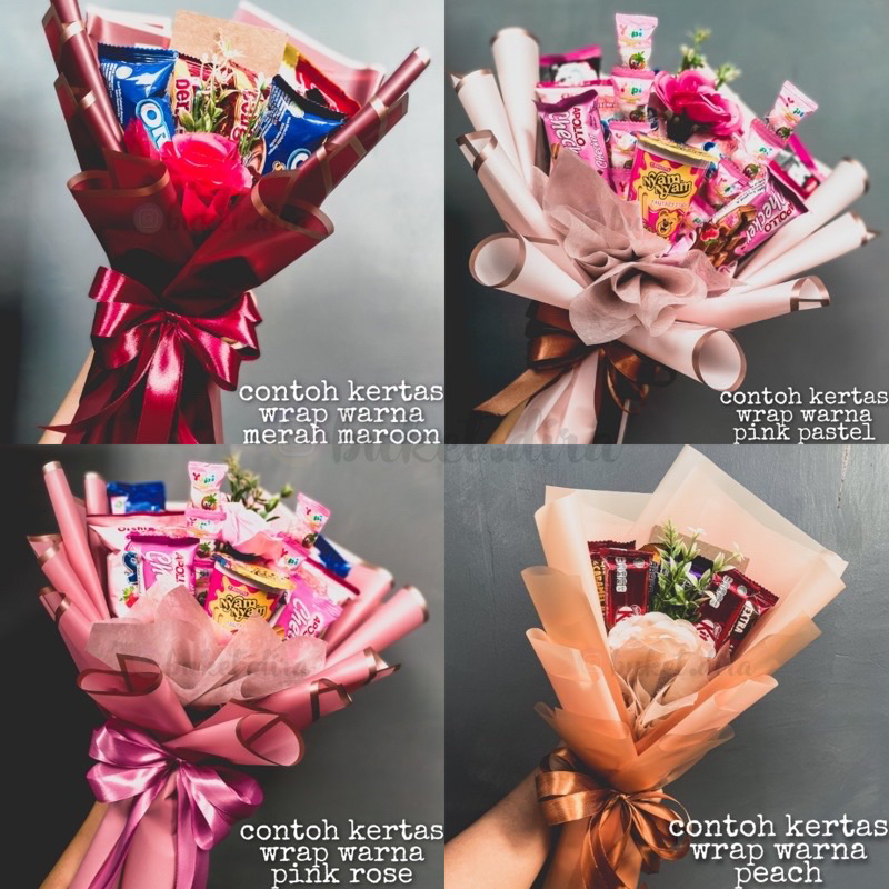 bouquet of happiness - 1kg snack series free kartu ucapan + packing aman - buket bunga snack coklat cokelat manis oreo soft cake beng-beng tim tam maxi better hadiah wisuda sempro ultah ulang tahun wedding anniversary