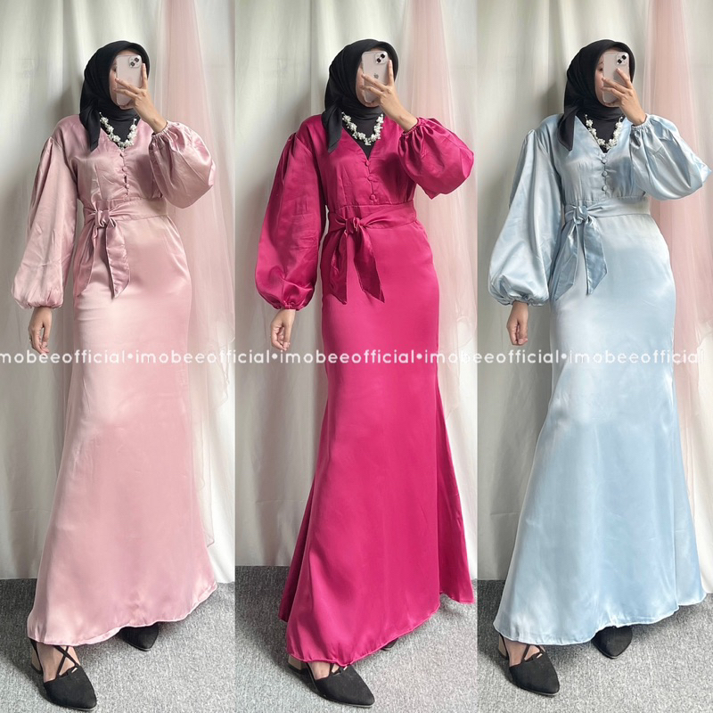 SHERINA LUXURY DRESS SATIN // GAMIS SATIN DUYUNG // DRESS LEBARAN PESTA MERMAID BALON