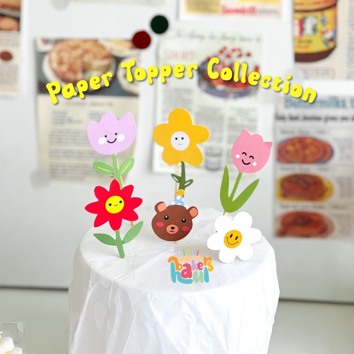 Jual Topper Kue Ultah Kertas Topper Happy Birthday Paper Cake Topper Topper Kue Bunga