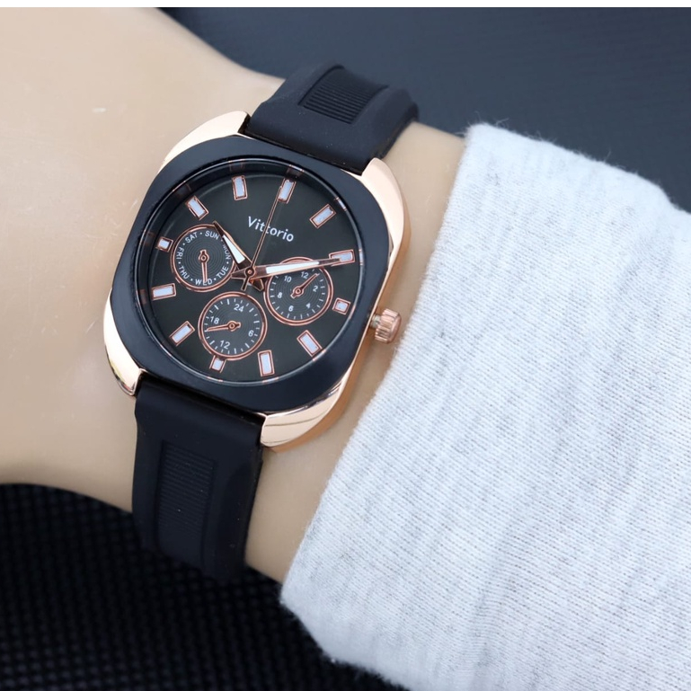 BISA COD ✅Jam Tangan Wanita Vittorio Chrono variasi strap Karet Anti Air