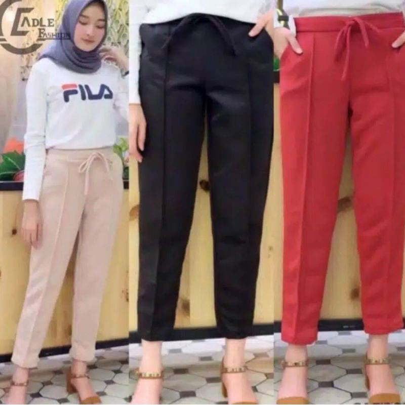 Celana Doty Basic Pants Bahan Crepe Latex HQ