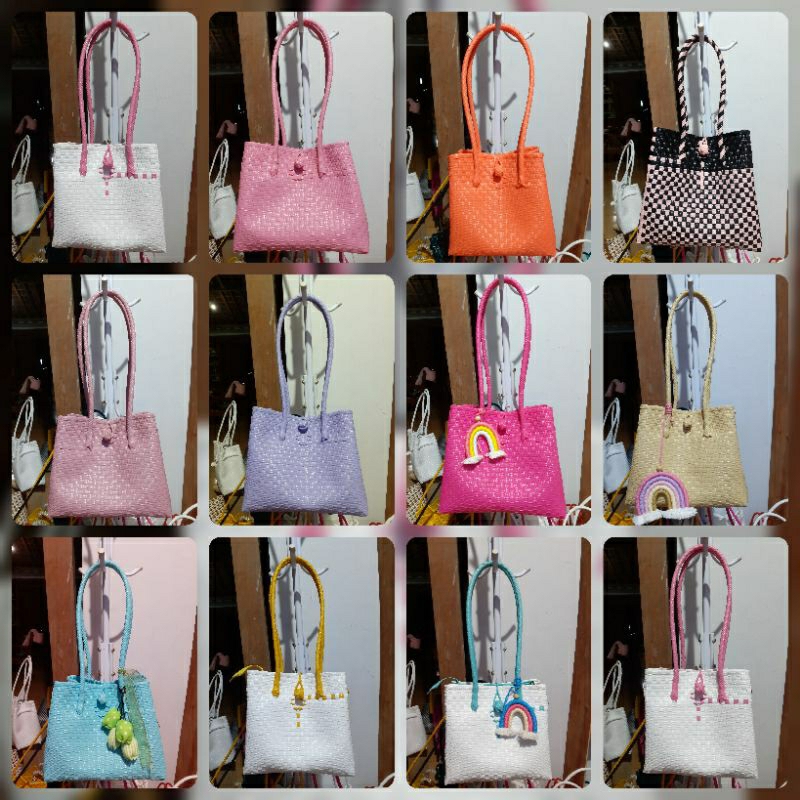 Tas Anyaman Plastik / Tas Jali / Tas Wanita / Tote Bag / Tas Ukuran M Tali panjang
