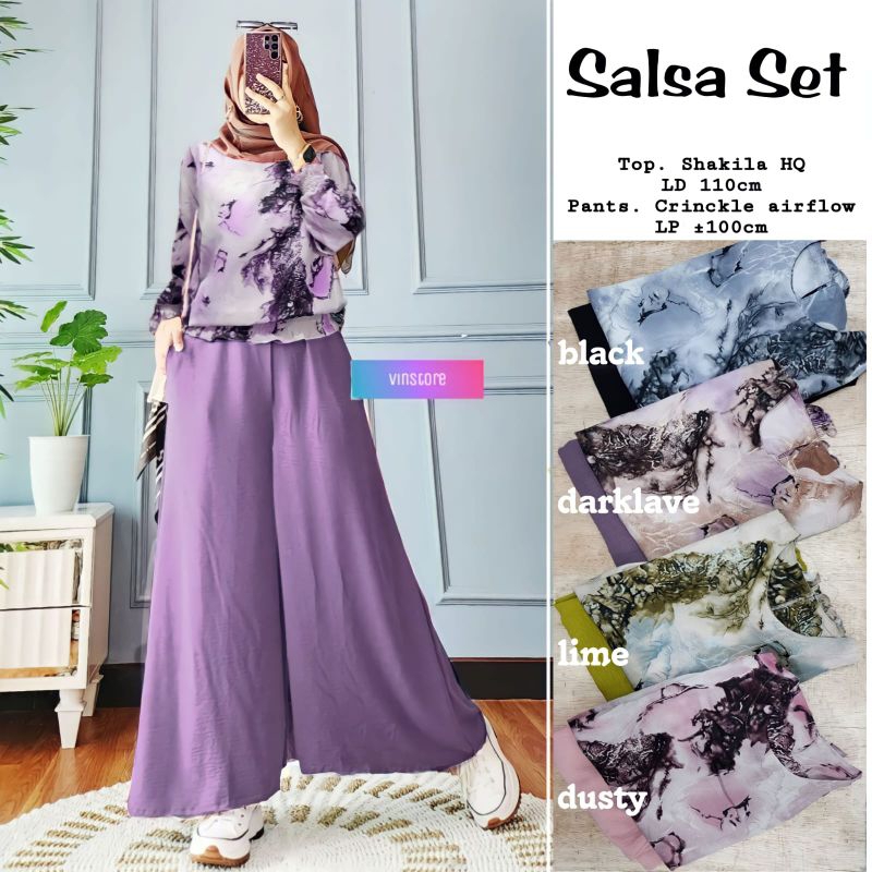 Setelan baju atasan wanita premium bunga Salsa one set celana kulot jumbo by vinstore