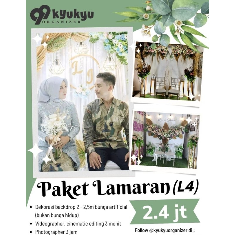 paket lamaran termasuk dekor, fotografer, video cinematic