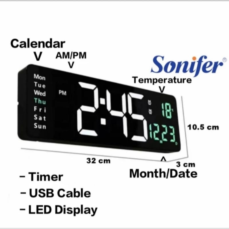 SONIFER JAM DINDING DIGITAL LED SMS 6629