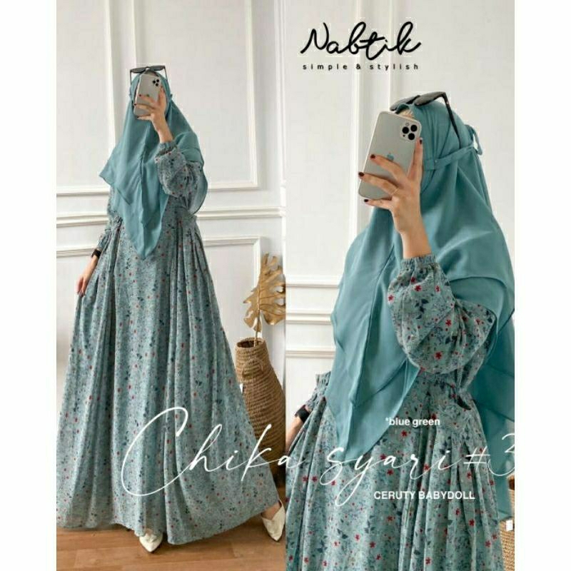 Chika Syari set gamis dan Hijab PO