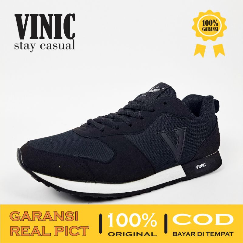 [ 100% ORIGINAL ] Sepatu SNEAKERS VINIC HITAM ALAS PUTIH  - Sepatu Standard Rinning Tampilan Modern Grade Premium