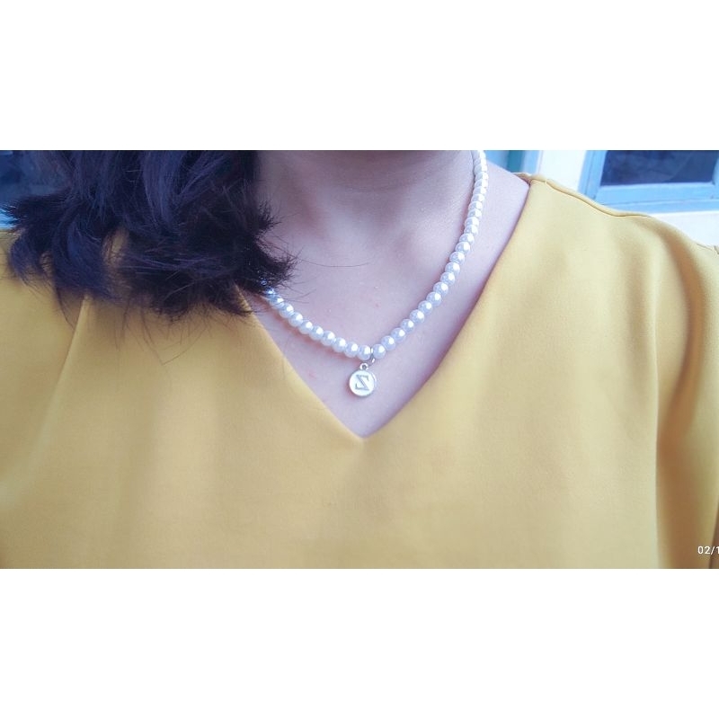 Kalung Choker Wanita Manik Mutiara Putih Epoxy Custom