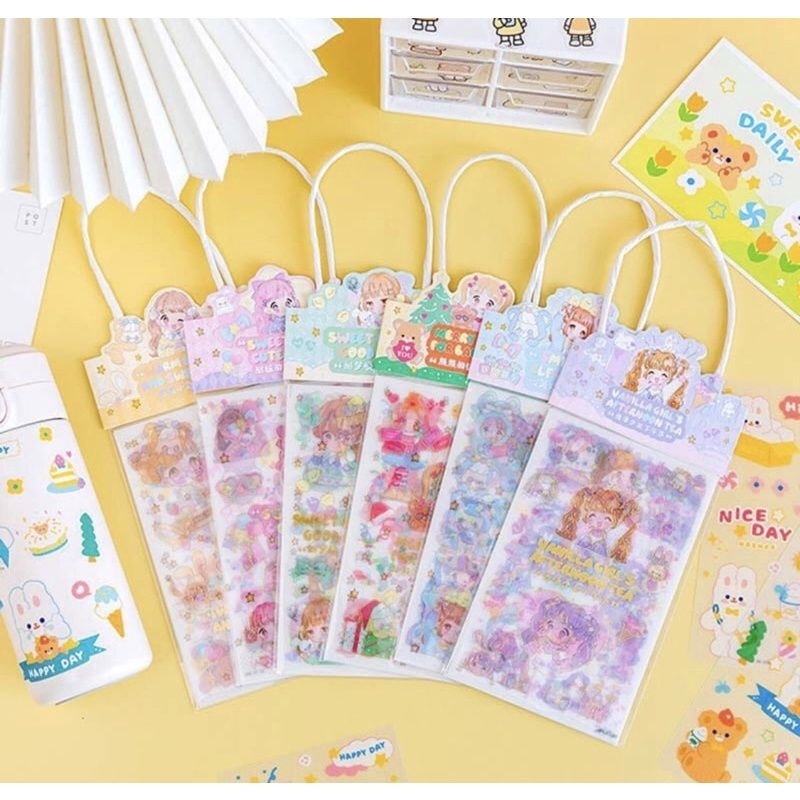 

4+1 gliterry sticker and postcard girly kawaii diy botol hp design cover deco