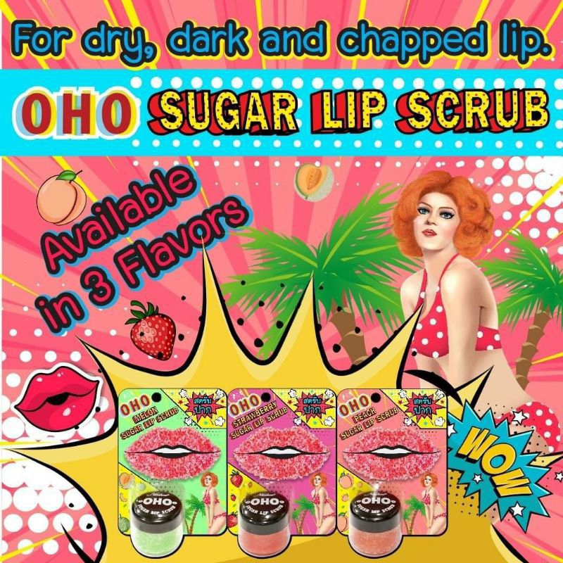 Lip Scrub Bibir OHO Peach Sugar Lip Exfoliating Perawatan Bibir Kering Dan Pecah Original Thailand