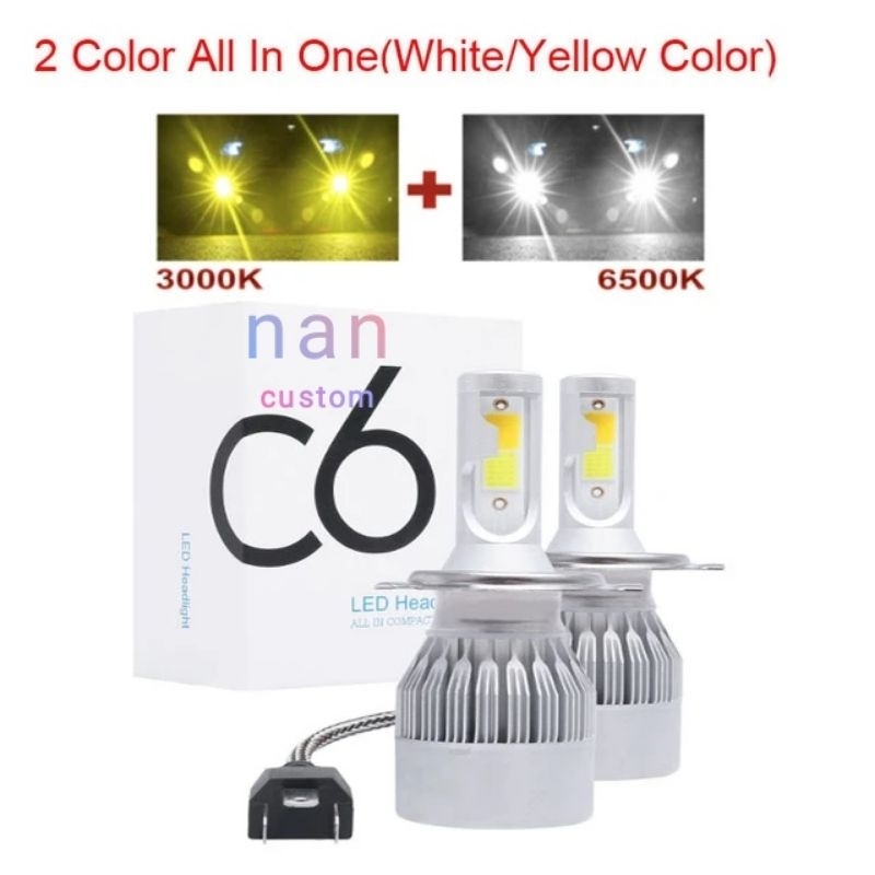 1pc LED H4 2 WARNA | lampu utama led c6 h4 2 warna
