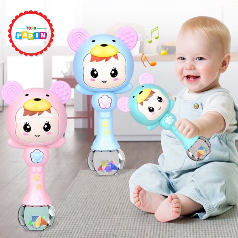 TokoPapin Mainan Edukasi Anak Bayi Rattle Stick Dengan Musik dan Lampu Gigitan Teether Baby Montessori