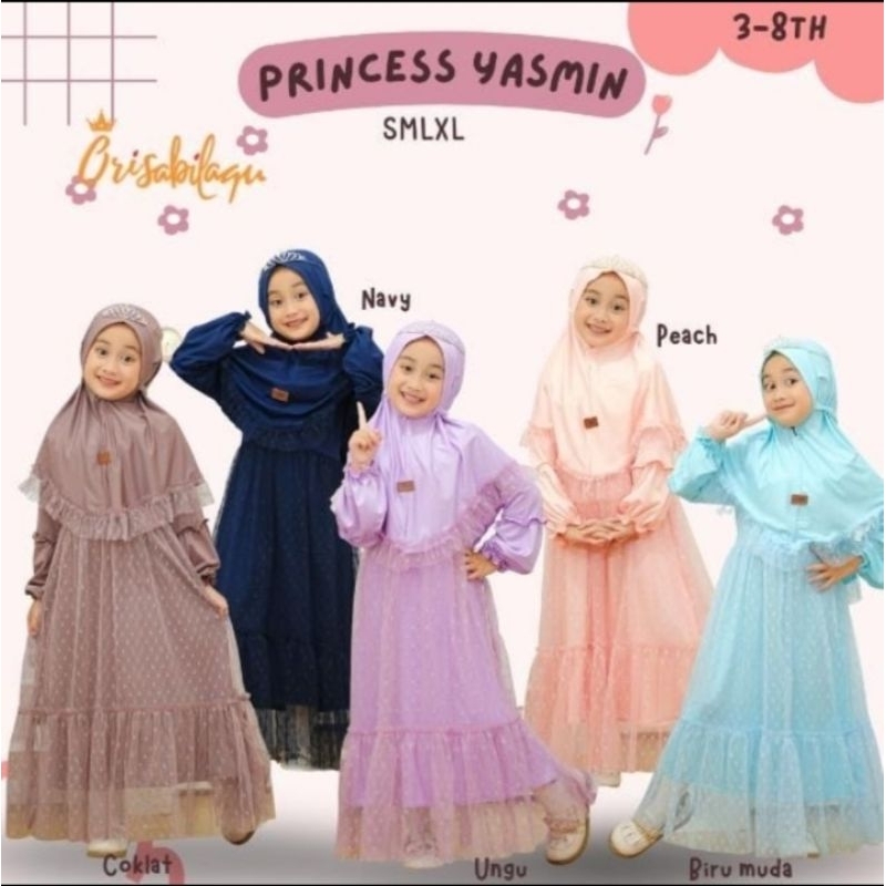 Gamis Set Hijab Princess Yasmin 3-8 Tahun Gamis Tutu Princess Yasmin