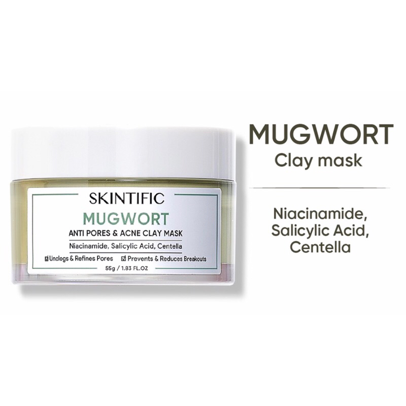 SKINTIFIC MUGWORT ANTI PORES ACNE CLAY MASK 55G SALICYLIC ACID MASK GREEN MASK PORE CLARIFYING MUD MASK FACIAL MASK MASKER WAJAH KOMEDO JERAWAT BANJARMASIN KALIMANTAN SELATAN KALSEL | RUMIFY