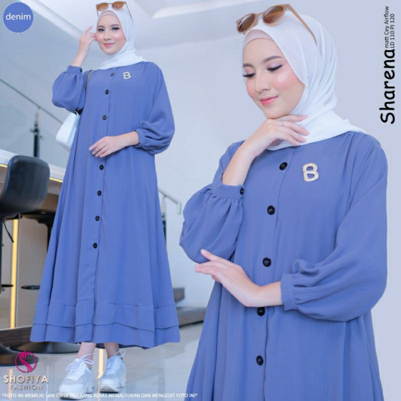 SHARENA DRES MIDI BAHAN CRINKLE AIR FLOW